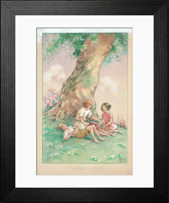 Framed Print : Three by a tree with book by Rene Cloke Framed Print : Three by a tree with book by Rene Cloke