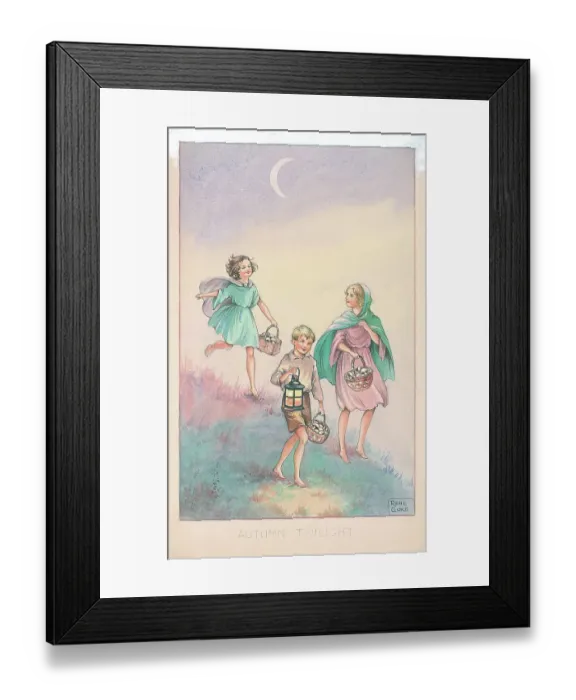 Framed Print : Three with baskets and lantern, waning crescent moon Framed Print : Three with baskets and lantern, waning crescent moon