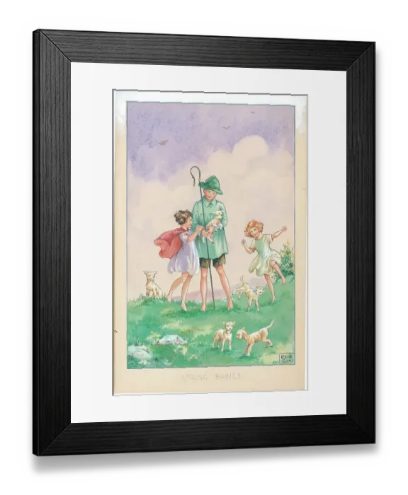 Framed Print : Shepherd, children and lambs Framed Print : Shepherd, children and lambs