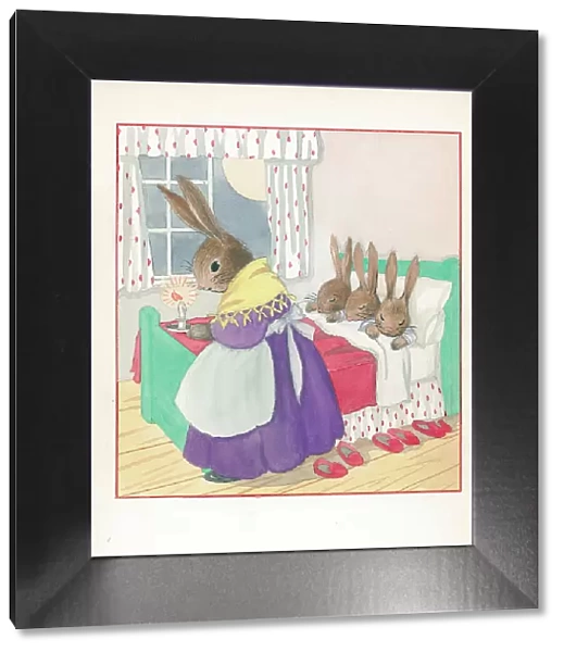 Rabbit bedtime Children's Postcard design Watercolour