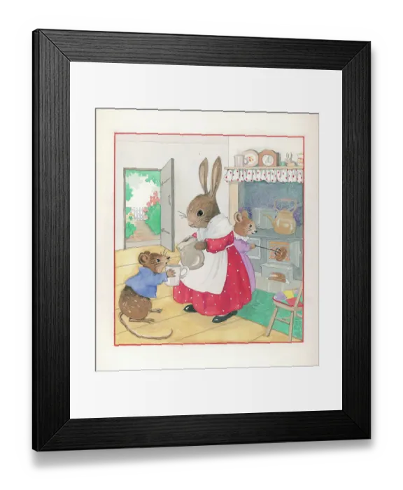 Framed Print : Rabbits by the hearth by Rosamund Martin