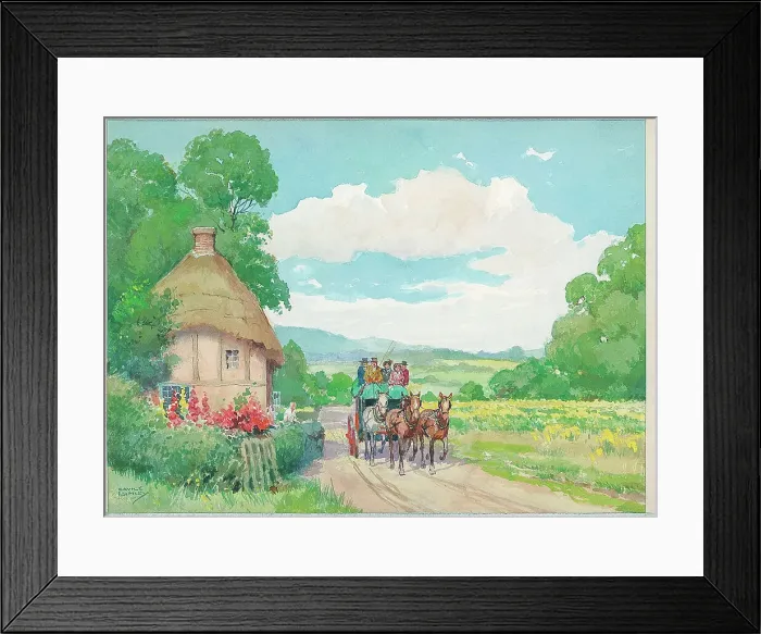 Framed Print : Coaching / summer with cottage Framed Print : Coaching / summer with cottage