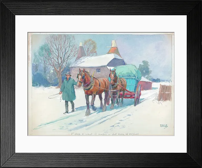 Framed Print : Coaching / winter with oast house