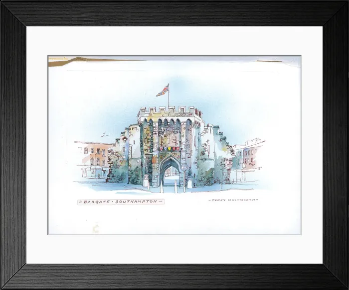 Framed Print : Bargate Southampton Landscape scene England Watercolour Framed Print : Bargate Southampton Landscape scene England Watercolour