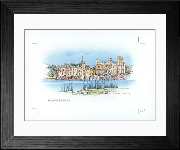 Framed Print : Leeds Castle Landscape scene England Watercolour Framed Print : Leeds Castle Landscape scene England Watercolour