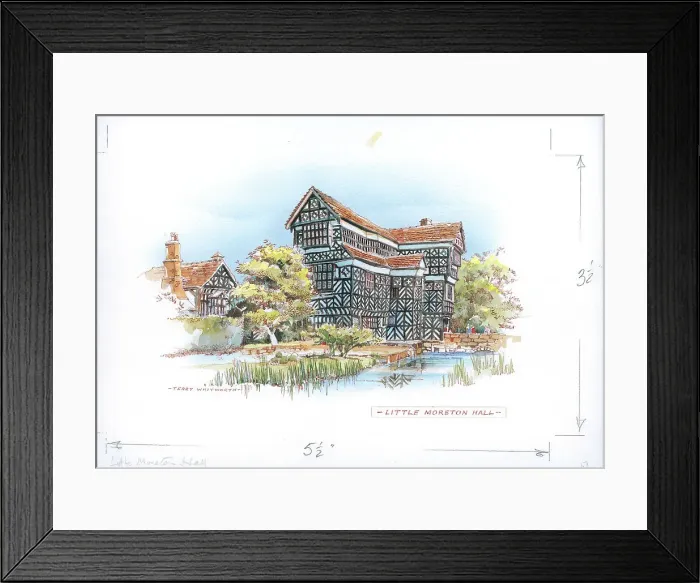 Framed Print : Little Moreton Hall Landscape scene England Watercolour Framed Print : Little Moreton Hall Landscape scene England Watercolour