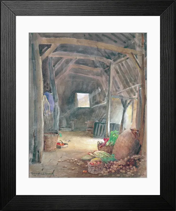 Framed Print : The Old Barn Garden Flowers Watercolour painting Framed Print : The Old Barn Garden Flowers Watercolour painting