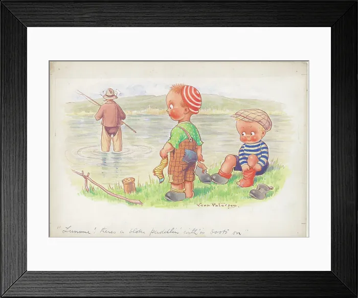 Framed Print : Children fishing - humorous card Framed Print : Children fishing - humorous card