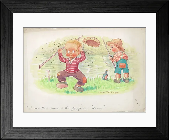 Framed Print : Children fishing - humorous card Framed Print : Children fishing - humorous card