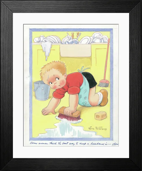 Framed Print : Children playing - domestic settings - humorous card Framed Print : Children playing - domestic settings - humorous card