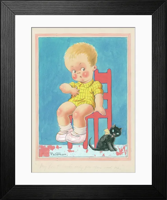Framed Print : Children playing domestic settings humorous card Framed Print : Children playing domestic settings humorous card
