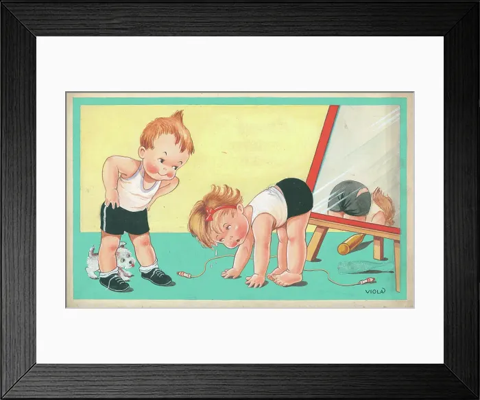 Framed Print : Children playing - domestic settings - humorous card Framed Print : Children playing - domestic settings - humorous card
