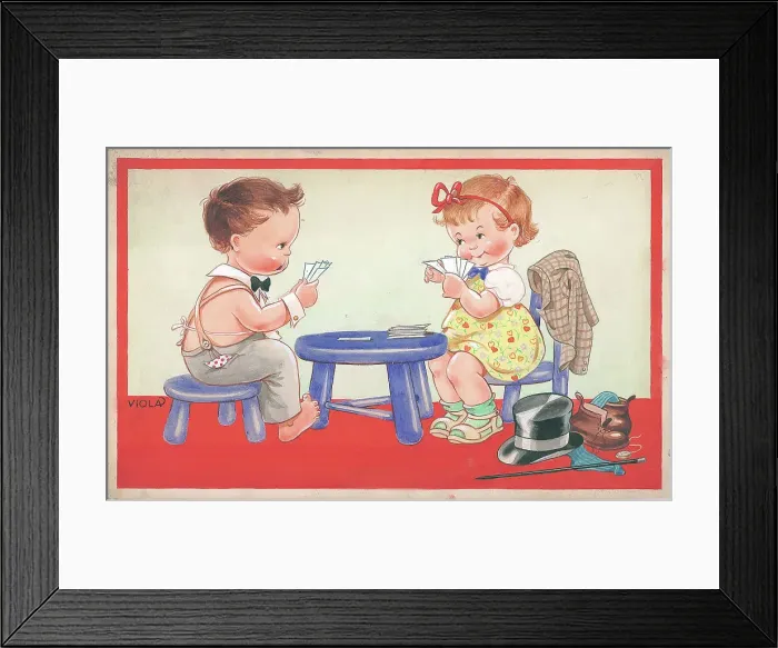 Framed Print : Children playing - domestic settings - humorous card Framed Print : Children playing - domestic settings - humorous card