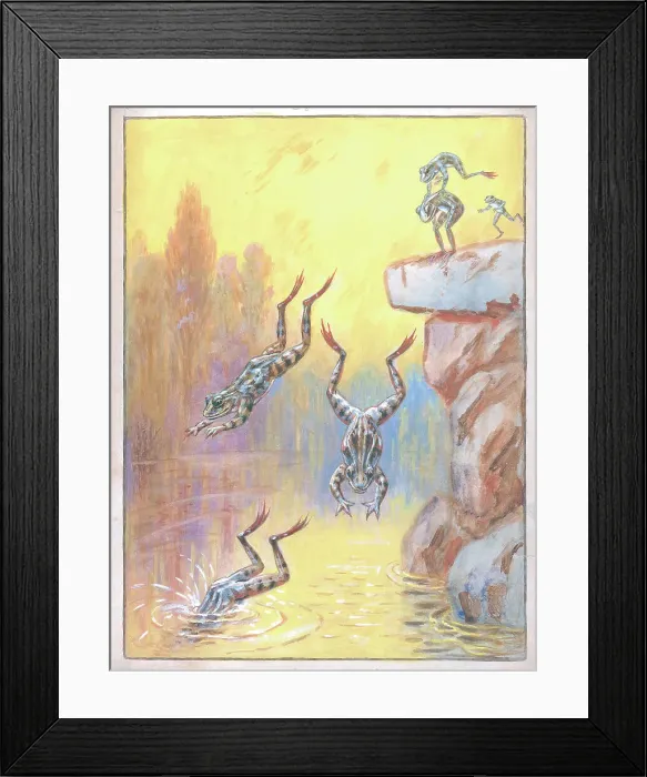 Framed Print : Frogs diving into water Framed Print : Frogs diving into water