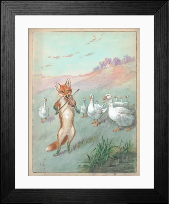 Framed Print : Fox playing the violin to geece Framed Print : Fox playing the violin to geece
