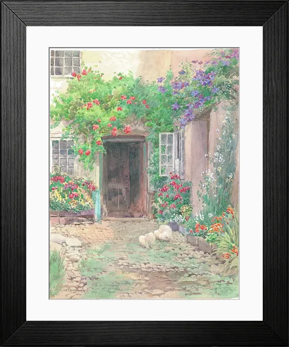 Framed Print : Path up to house with flowers trailing along wall etc Framed Print : Path up to house with flowers trailing along wall etc