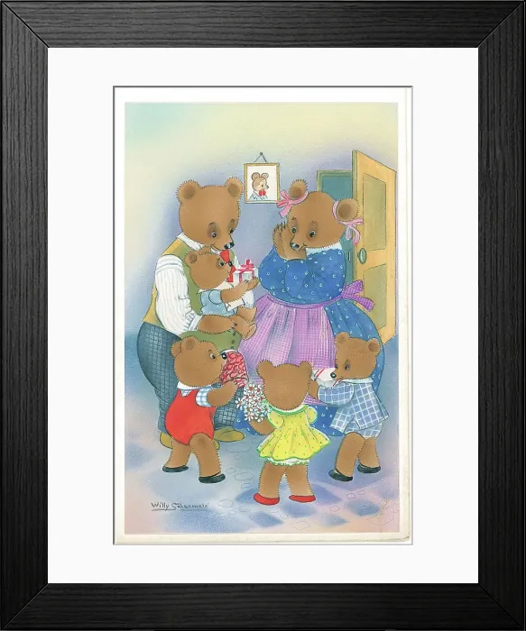 Framed Print : Family of Bears in domestic setting