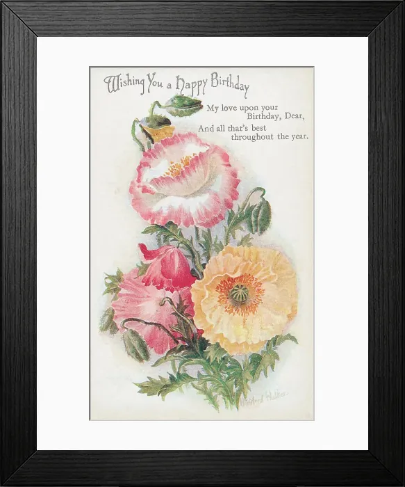 Framed Print : Birthday postcard design with flowers Framed Print : Birthday postcard design with flowers