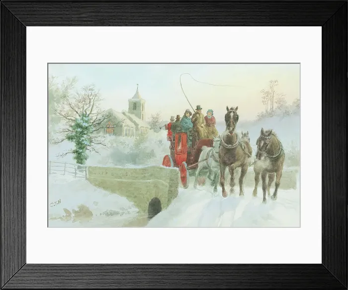 Framed Print : A Mail Coach thundering along a snowy country lane in winter Framed Print : A Mail Coach thundering along a snowy country lane in winter