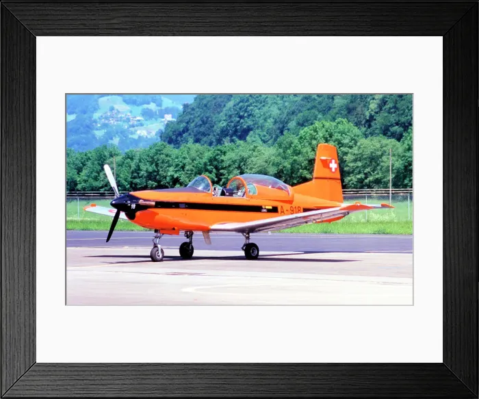 Framed Print : Swiss Air Force - Pilatus PC-7 Turbo Trainer A-918 (msn 326). (German: Schweizer Luftwaffe; French: Forces aeriennes suisses; Italian: Forze aeree svizzere; Romansh: Aviatica militara svizra) Date: circa 1995 Framed Print : Swiss Air Force - Pilatus PC-7 Turbo Trainer A-918 (msn 326). (German: Schweizer Luftwaffe; French: Forces aeriennes suisses; Italian: Forze aeree svizzere; Romansh: Aviatica militara svizra) Date: circa 1995