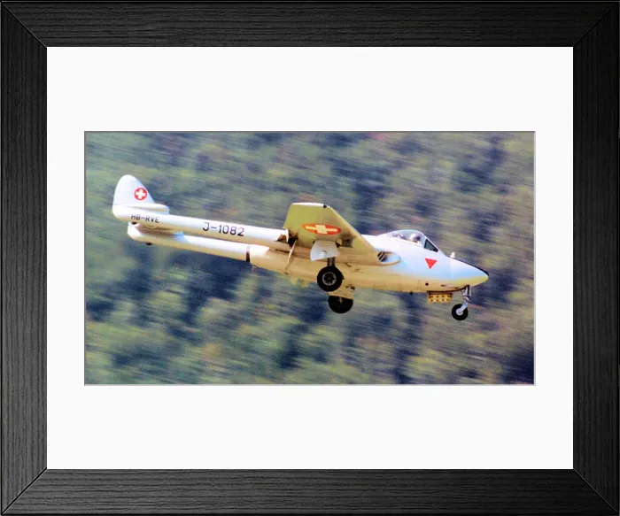 Framed Print : de Havilland DH. 100 Vampire FB. 6 HB-RVE (msn 636, ex Swiss AF J-1082) Date: circa 2010 Framed Print : de Havilland DH. 100 Vampire FB. 6 HB-RVE (msn 636, ex Swiss AF J-1082) Date: circa 2010