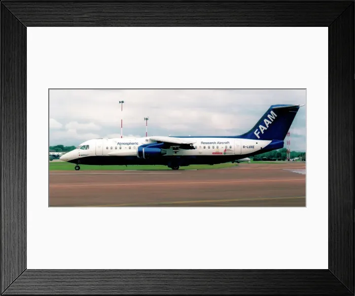 Framed Print : British Aerospace BAe 146-301ARA G-LUXE (msn E3001), of Direct Flight / Facility for Airborne Atmospheric Measurements (FAAM), at the Royal International Air Tattoo - RAF Fairford 8 July 2012. Date: 2012 Framed Print : British Aerospace BAe 146-301ARA G-LUXE (msn E3001), of Direct Flight / Facility for Airborne Atmospheric Measurements (FAAM), at the Royal International Air Tattoo - RAF Fairford 8 July 2012. Date: 2012