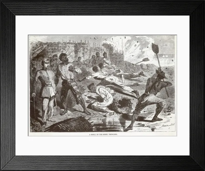 Framed Print : A shell lands in the Confederate trenches during the American Civil War Date: January 1863 Framed Print : A shell lands in the Confederate trenches during the American Civil War Date: January 1863