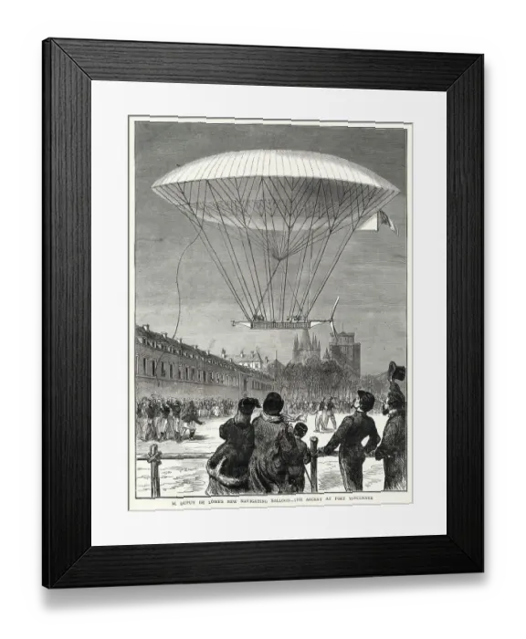 Framed Print : Dupuy de Lome's dirigible at Fort Vincennes, Paris. Date: 1872 Framed Print : Dupuy de Lome's dirigible at Fort Vincennes, Paris. Date: 1872