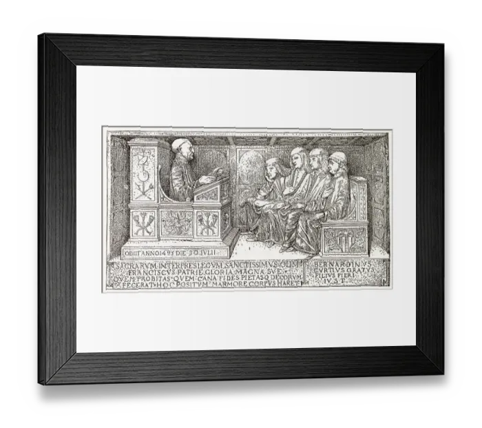 Framed Print : Students at university in Italy. Italian scholars with their tutor. Date: 15th century Framed Print : Students at university in Italy. Italian scholars with their tutor. Date: 15th century