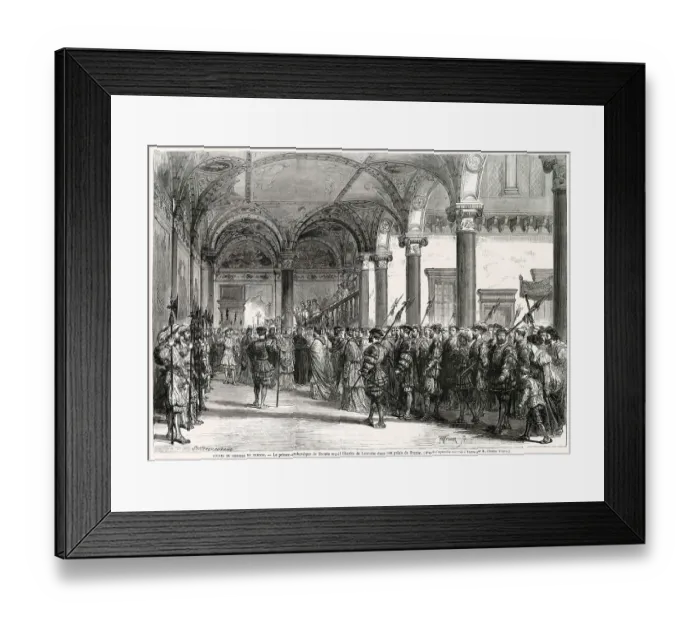 Framed Print : Council of Trent ; the prince-archbishop of Trent receives Charles de Lorraine in his palace, before the opening of the 19-year Council Date: December 1545 Framed Print : Council of Trent ; the prince-archbishop of Trent receives Charles de Lorraine in his palace, before the opening of the 19-year Council Date: December 1545