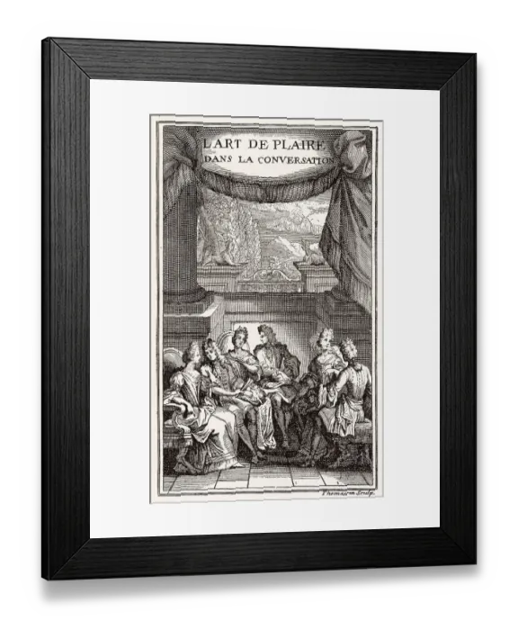 Framed Print : The art of pleasing in conversation - treatise by Ortigues de Vannoniere of Paris ; title page Date: 1695 Framed Print : The art of pleasing in conversation - treatise by Ortigues de Vannoniere of Paris ; title page Date: 1695