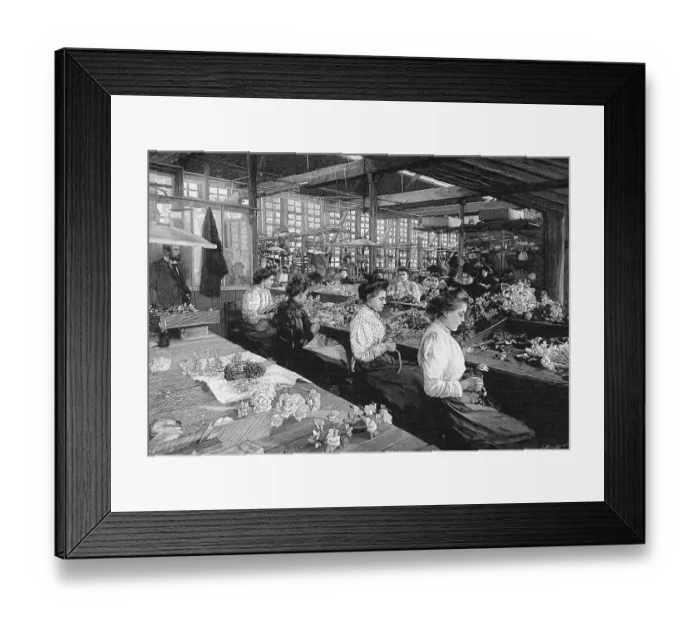 Framed Print : Making funeral wreaths in a factory Framed Print : Making funeral wreaths in a factory
