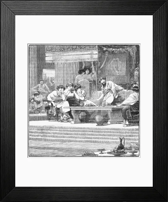 Framed Print : Damocles dines with a sword hanging over his head Framed Print : Damocles dines with a sword hanging over his head