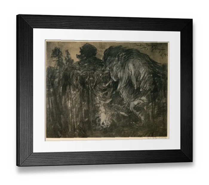 Framed Print : Trolls get cold, too -- they are glad to warm themselves at a hunter's fire. Date: 1895 Framed Print : Trolls get cold, too -- they are glad to warm themselves at a hunter's fire. Date: 1895