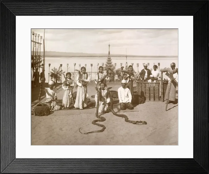 Framed Print : Snake charmers in Burma. Date: circa 1916 Framed Print : Snake charmers in Burma. Date: circa 1916