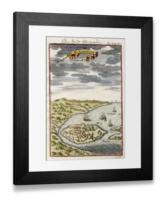 Framed Print : Mozambique Island off the coast of the northern province of Nampula. The early colonial capital of Mozambique. Date: 1683 Framed Print : Mozambique Island off the coast of the northern province of Nampula. The early colonial capital of Mozambique. Date: 1683