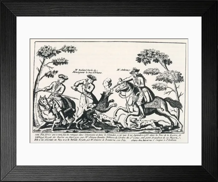Framed Print : LA BETE DU GEVAUDAN The death of the beast Date: 1767 Framed Print : LA BETE DU GEVAUDAN The death of the beast Date: 1767
