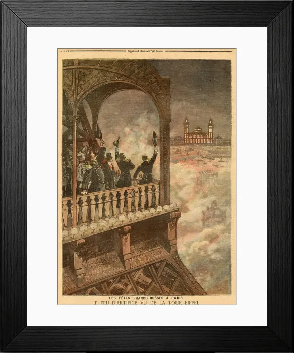 Framed Print : Watching a firework display to celebrate the Franco-Russian festivities, from the summit of the Tower Date: 1893 Framed Print : Watching a firework display to celebrate the Franco-Russian festivities, from the summit of the Tower Date: 1893