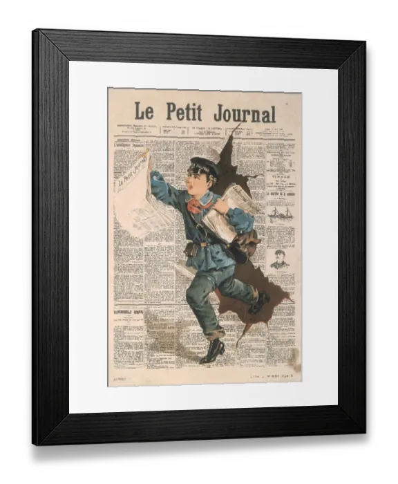 Framed Print : Boy selling Le Petit Journal Trade card distributed to promote the paper Date: circa 1890 Framed Print : Boy selling Le Petit Journal Trade card distributed to promote the paper Date: circa 1890