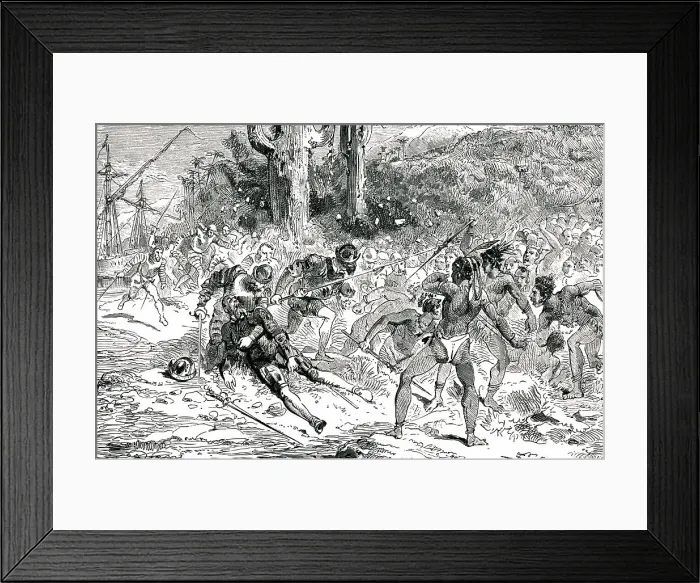 Framed Print : MAGELLAN. Fernao de Magalhaes dies at the hands of Philippine natives Framed Print : MAGELLAN. Fernao de Magalhaes dies at the hands of Philippine natives