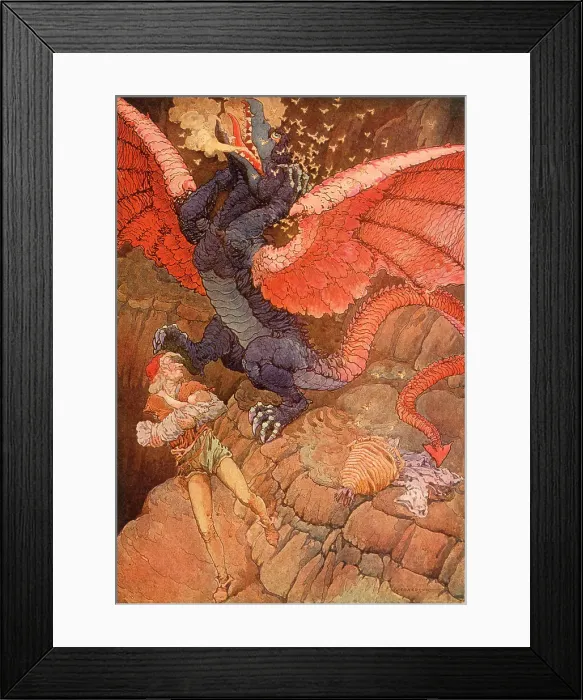 Framed Print : Dragon attacked by swarm of bees