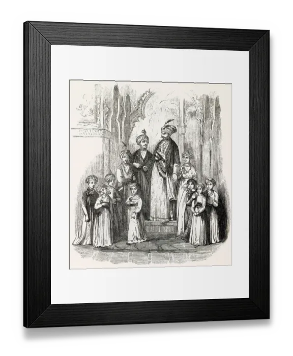 Framed Print : MIRZA MUHAMMAD SIRAJ-UD-DAULA NAWAB OF BENGAL (1732? - 1757) with his ten sons Date: 18th Century Framed Print : MIRZA MUHAMMAD SIRAJ-UD-DAULA NAWAB OF BENGAL (1732? - 1757) with his ten sons Date: 18th Century