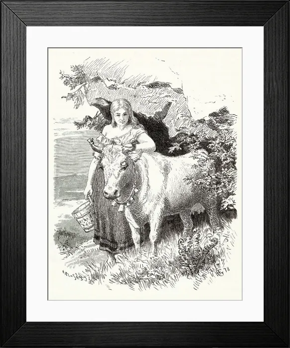 Framed Print : A Norwegian huldre who seems to be an innocent milkmaid, but who is in reality a deceiving witch who can lead the unwary countryman into all kinds of trouble. Date: 1879