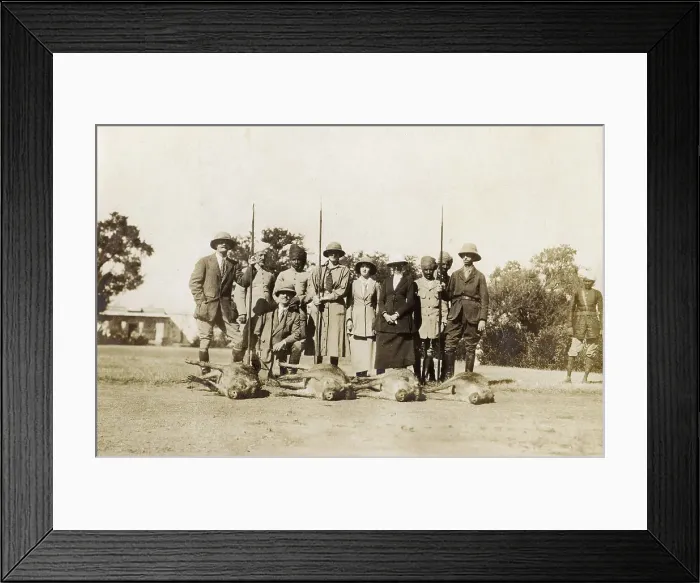 Framed Print : Group photograph: hunting wild boar, India Framed Print : Group photograph: hunting wild boar, India