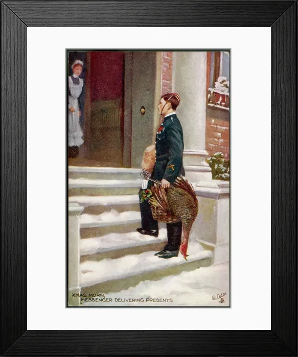 Framed Print : Delivery boy delivering a turkey Framed Print : Delivery boy delivering a turkey