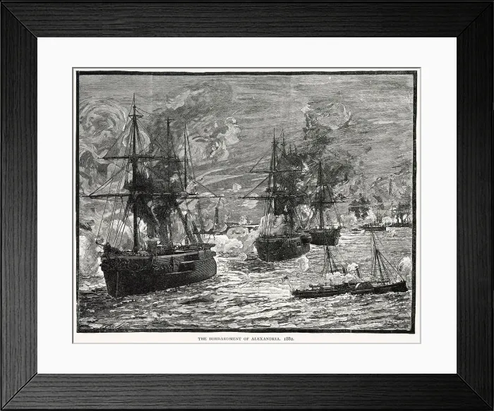 Framed Print : Egypt: the bombardment of Alexandria by the British in 1882. Date: 1882 Framed Print : Egypt: the bombardment of Alexandria by the British in 1882. Date: 1882