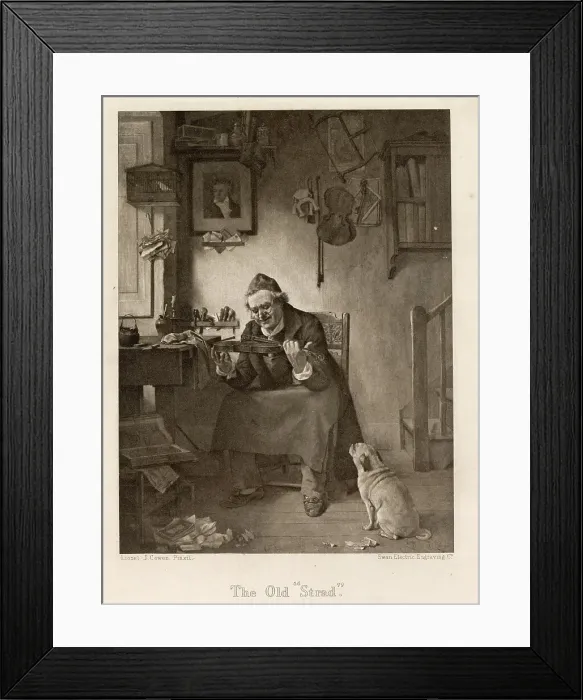 Framed Print : Musician looks lovingly at the old Strad'. His dog, in turn, looks up lovingly at him. Date: circa 1840 Framed Print : Musician looks lovingly at the old Strad'. His dog, in turn, looks up lovingly at him. Date: circa 1840