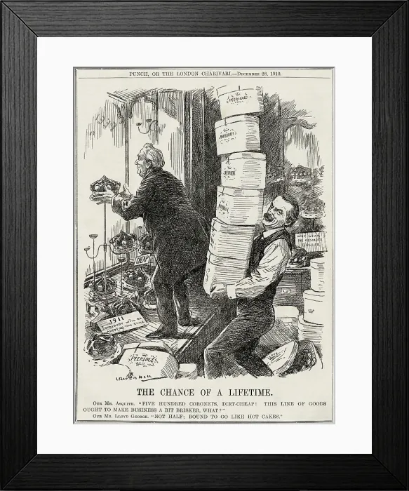 Framed Print : Cartoon, Sale of Peerages by Lloyd George and Asquith Framed Print : Cartoon, Sale of Peerages by Lloyd George and Asquith