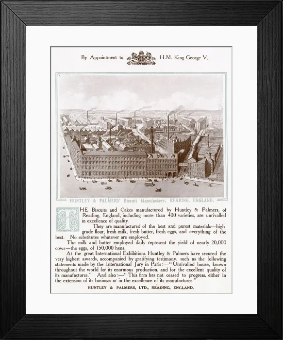 Framed Print : Appointment of H. M. King George V, biscuits and cakes manufacture by Huntley & Palmers, Reading England. Date: 1914 Framed Print : Appointment of H. M. King George V, biscuits and cakes manufacture by Huntley & Palmers, Reading England. Date: 1914