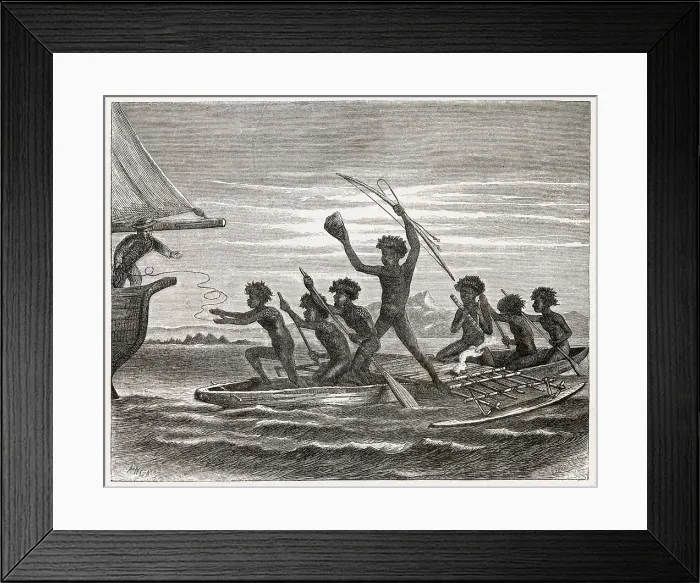 Framed Print : Aboriginal canoe-men Date: circa 1860 Framed Print : Aboriginal canoe-men Date: circa 1860